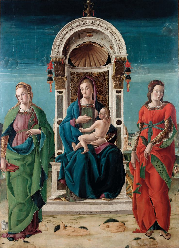Collezione Cavallini Sgarbi: La Madonna del Latte tra Sant’Agnese e Santa Caterina d’Alessandria, 1490, olio su tela di Cicognara Antonio